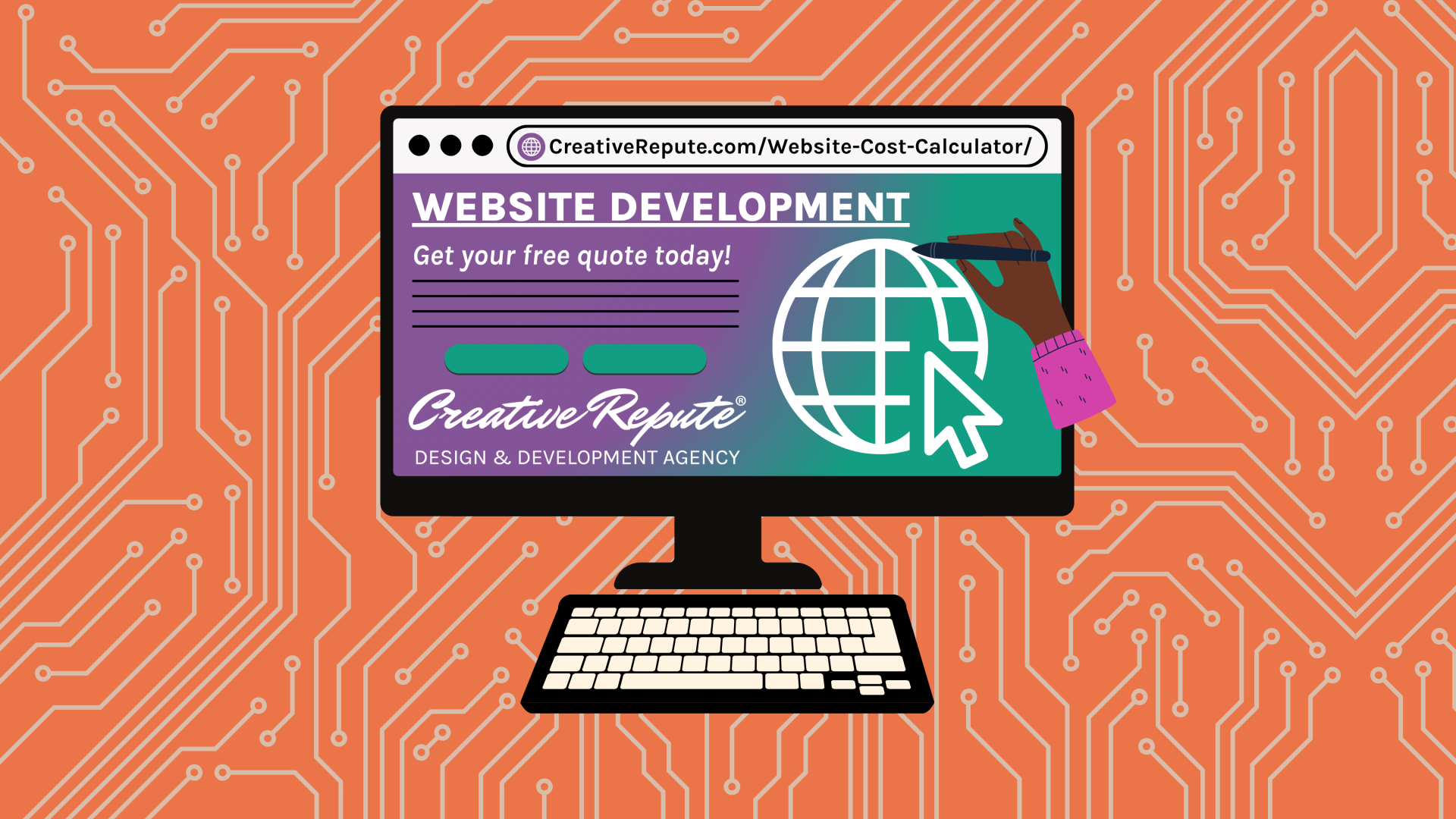 Bold Graphic Of Desktop Computer Highlighting Web Services On The Screen