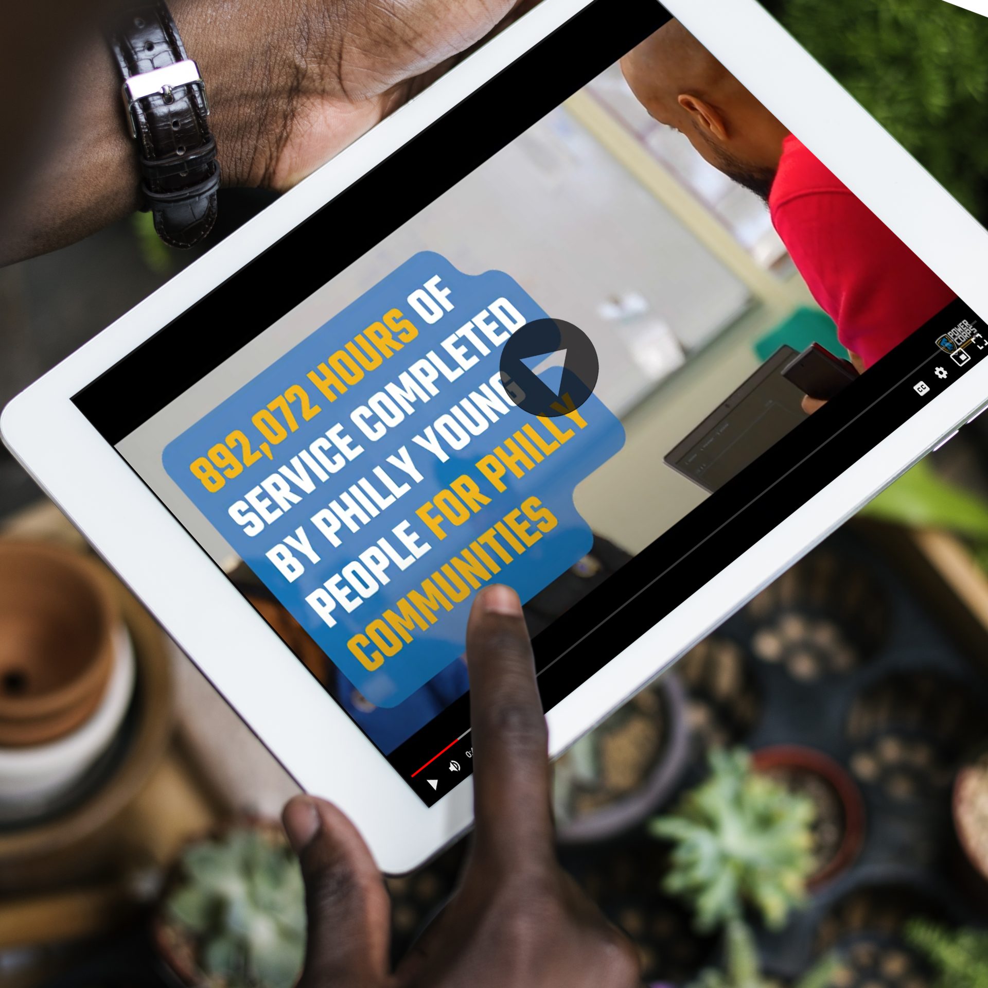 PowerCorpsPHL Impact Video Tablet Mockup