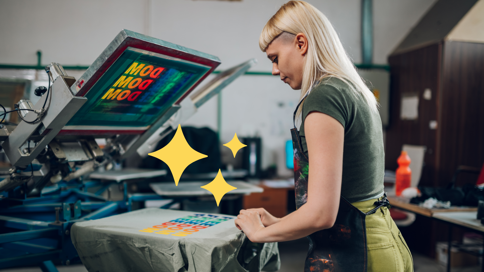 Woman Screen Printing Tshirt With Rainbow Text