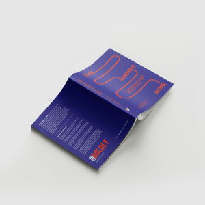 printed workbook mockup of The Leader's Work by Dr. Kimberly McGlonn, featuring a bold purple and red cover design created by Creative Repute for the Build It Boldly brand