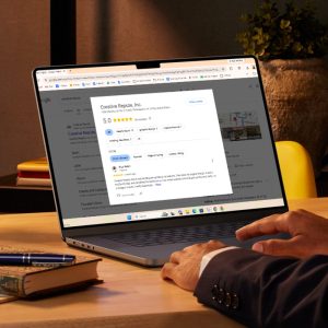 Mockup of laptop displaying Creative Repute Google Reviews page
