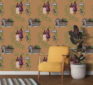 museum patterned wallpaper mockup chair