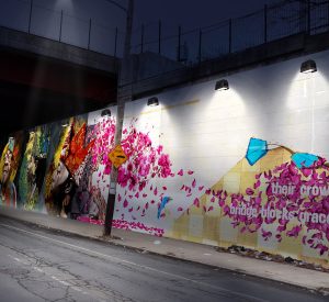 how will lights look at night public art mural rendering mockup illuminate intensity lighting plan exhibition design